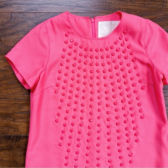 KARTA • jeweled mini shift dress coral peach salmon embellished a-line mod - Picture 4 of 8